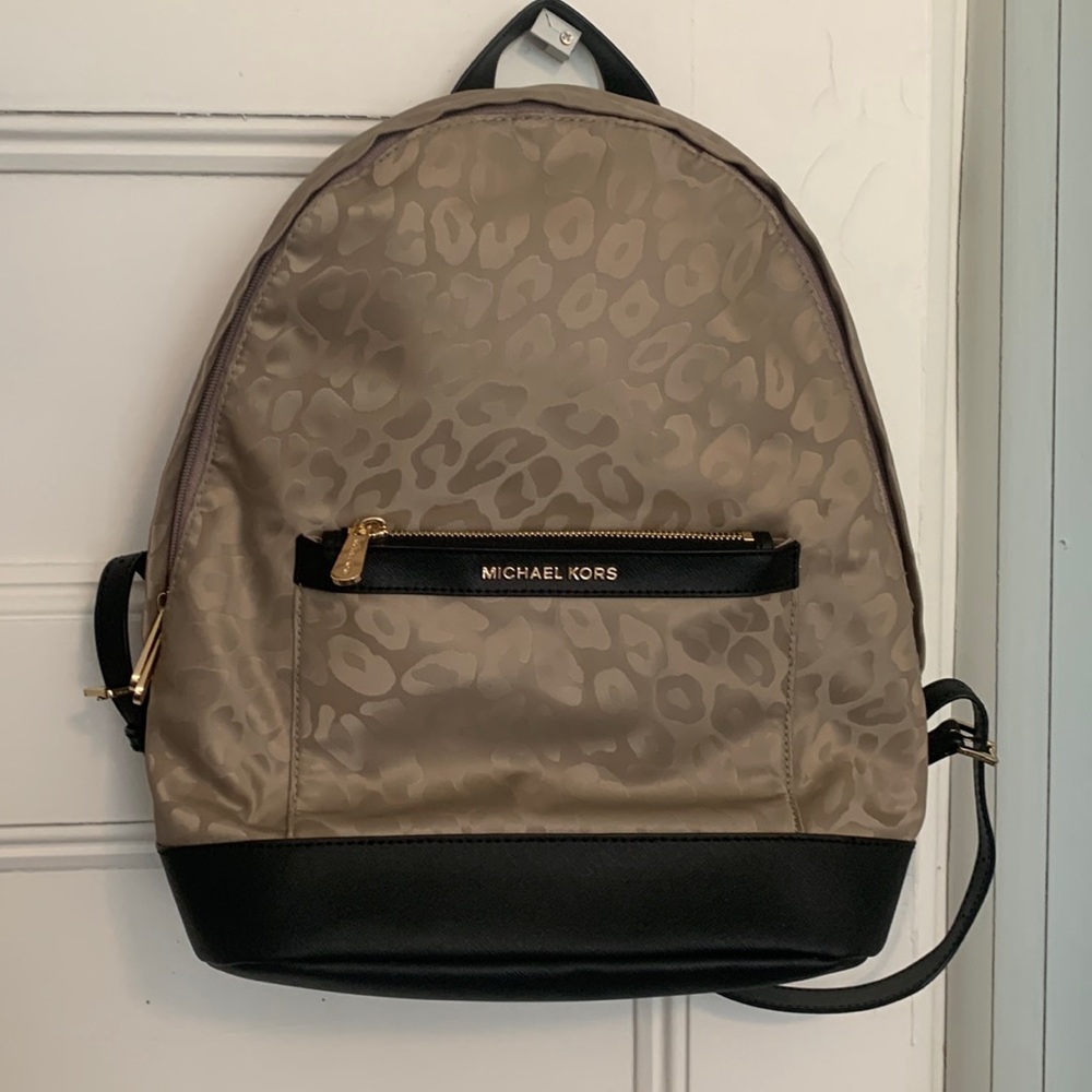 Michael Kors Gold Morgan Medium Leopard Jacquard Backpack